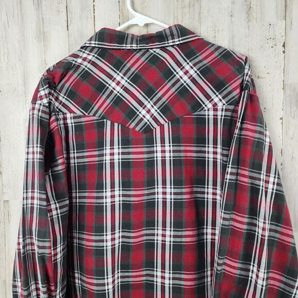 Wrangler Snap Down Long Sleeve Shirt Red Plaid Size XXL - Picture 8 of 9